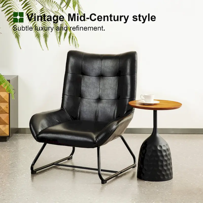 Glitzhome 35.5H Leatherette Wingback Accent Chair With Metal Legs