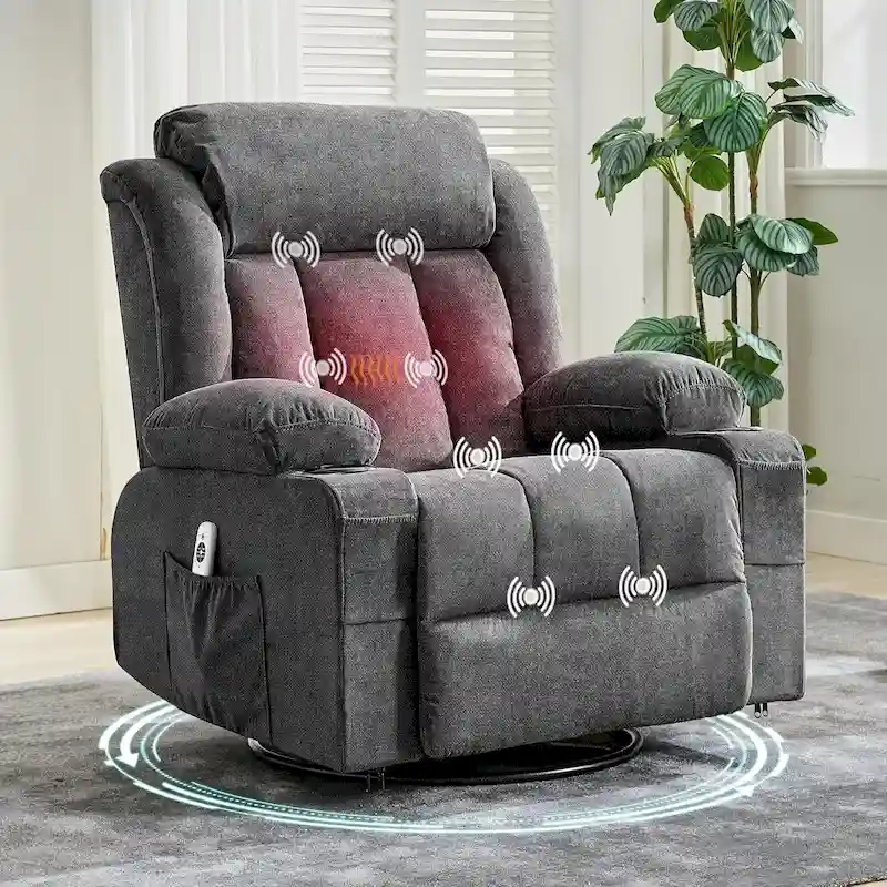 Rocking Recliner Chair with Massage, Heat & Cup Holder – Grey / Blue / Brown, Modern Style
