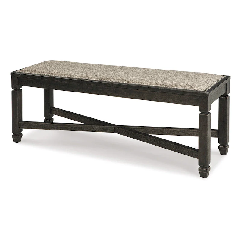 Dining Bench with X-Stretcher and Nailhead Trim, Black Wood, 50 Inch