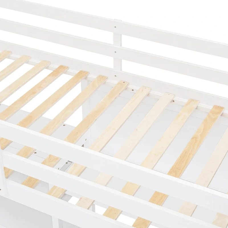 Wooden Loft Bed with Shelves and Desk