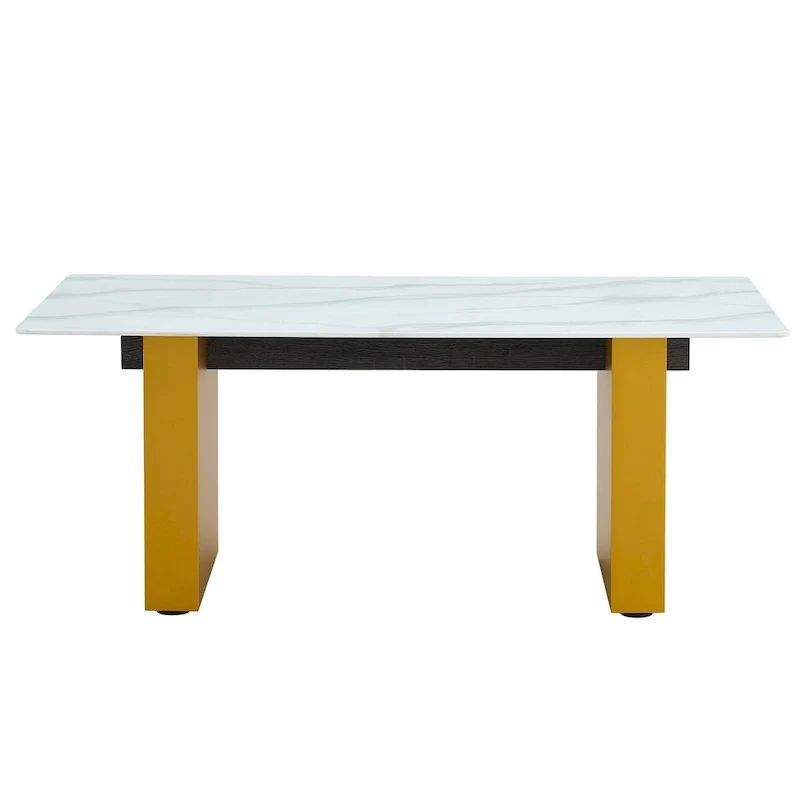 Tempered Glass Coffee Table with MDF Column Legs