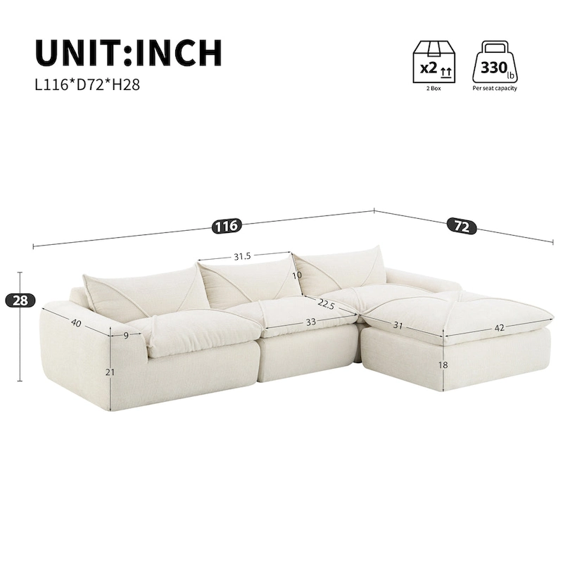 116-In Modern Chenille Sectional Sofa with High Density Foam,No Assembly Required