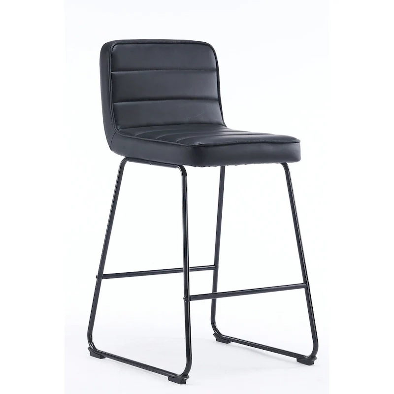 Black Faux Leather Counter Stool with Low Back