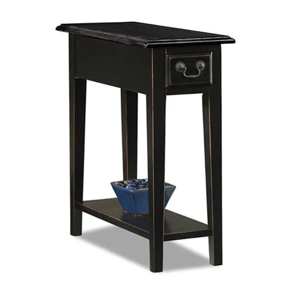 Narrow Side Table with Drawer and Shelf - Medium Oak/Black