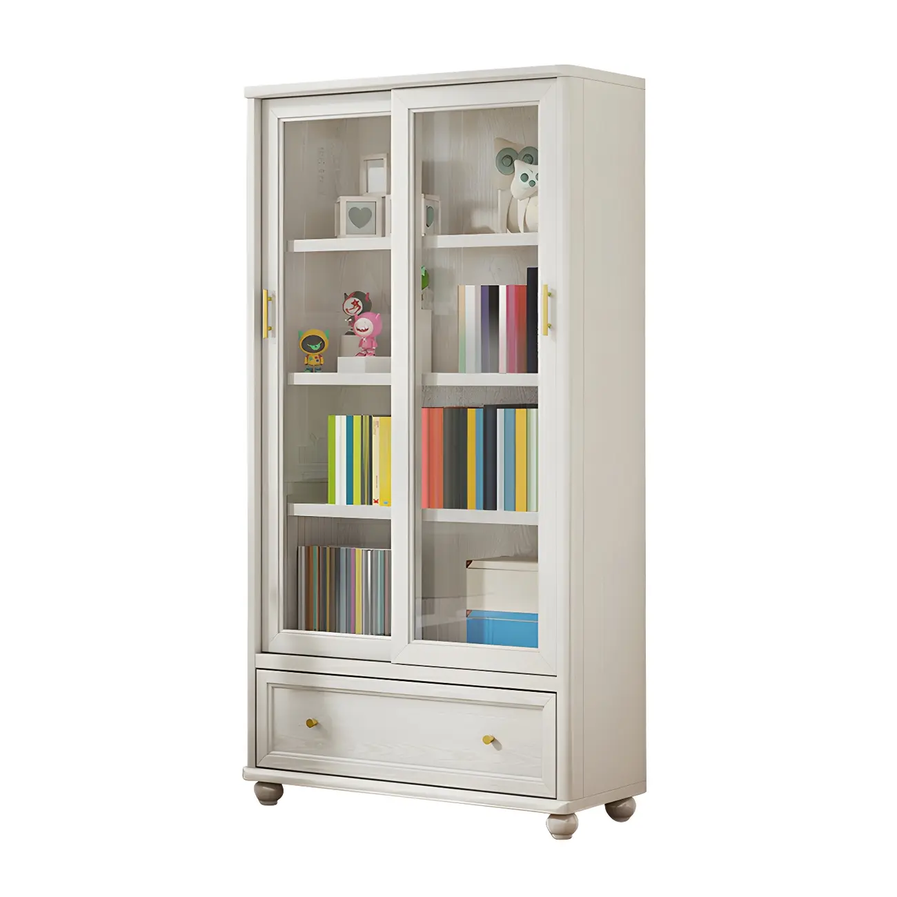 2-Drawer White Wooden Adjustable Shelves bookcases