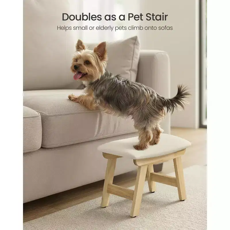 SONGMICS Foot Stool Ottoman, Padded Foot Rest Vanity Stool Under Desk with Solid Wood Frame