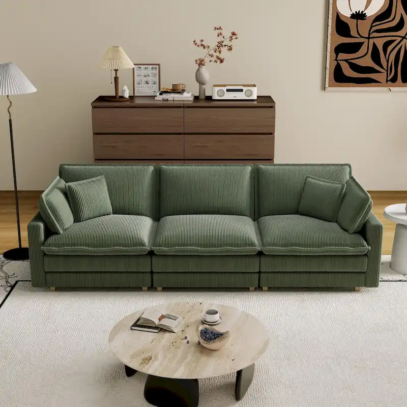 103  Corduroy Modern Classic 4-Seater Sofa with Deep Seat & 4 Pillows
