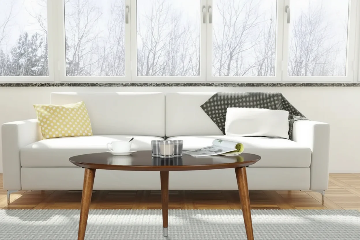 Mid-Century Round Coffee Table with Walnut Wood Veneer and Spindle Legs