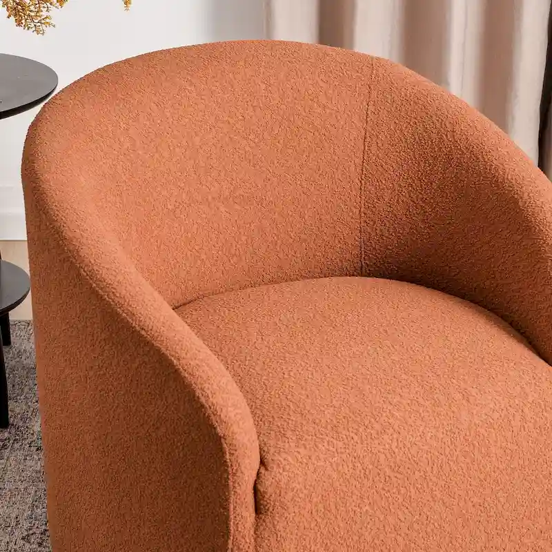 KINWELL 32 W Boucle Upholstered Swivel Barrel Accent Armchair