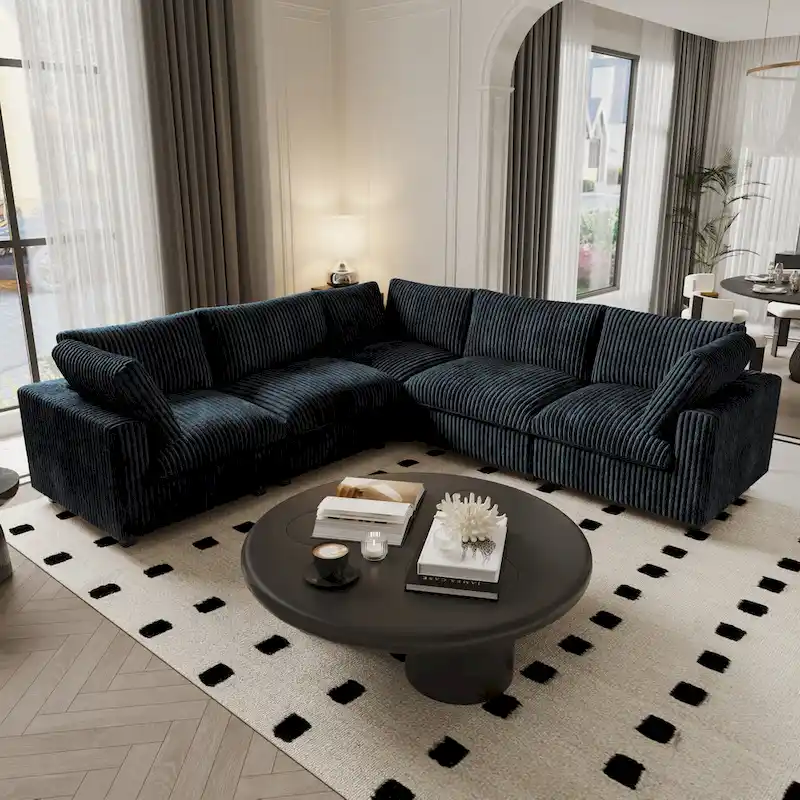 Black / Beige / Tan / Grey Modular Sectional Sofa, V-Shape, 5-Seat
