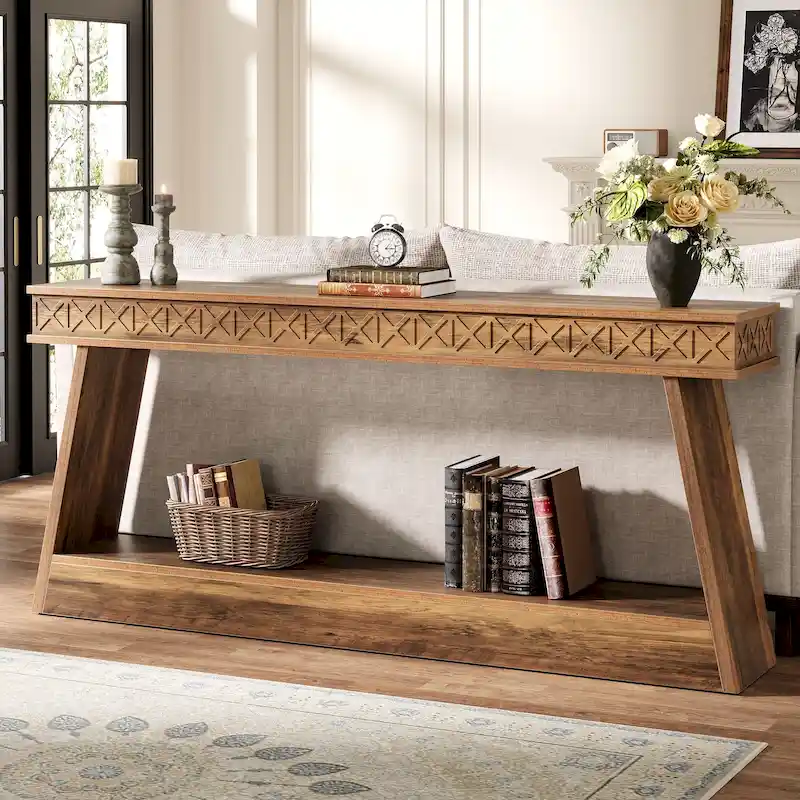 70.87-Inch Extra Long Entryway Table, 2-Tier Narrow Console Table with Storage - 70.87 D x 11.81 W x 31.5 H