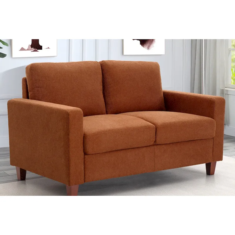 Upholstered Loveseat with Square Arms – Beige / Green / Orange / Grey, Mid-Century Modern, Seats 2