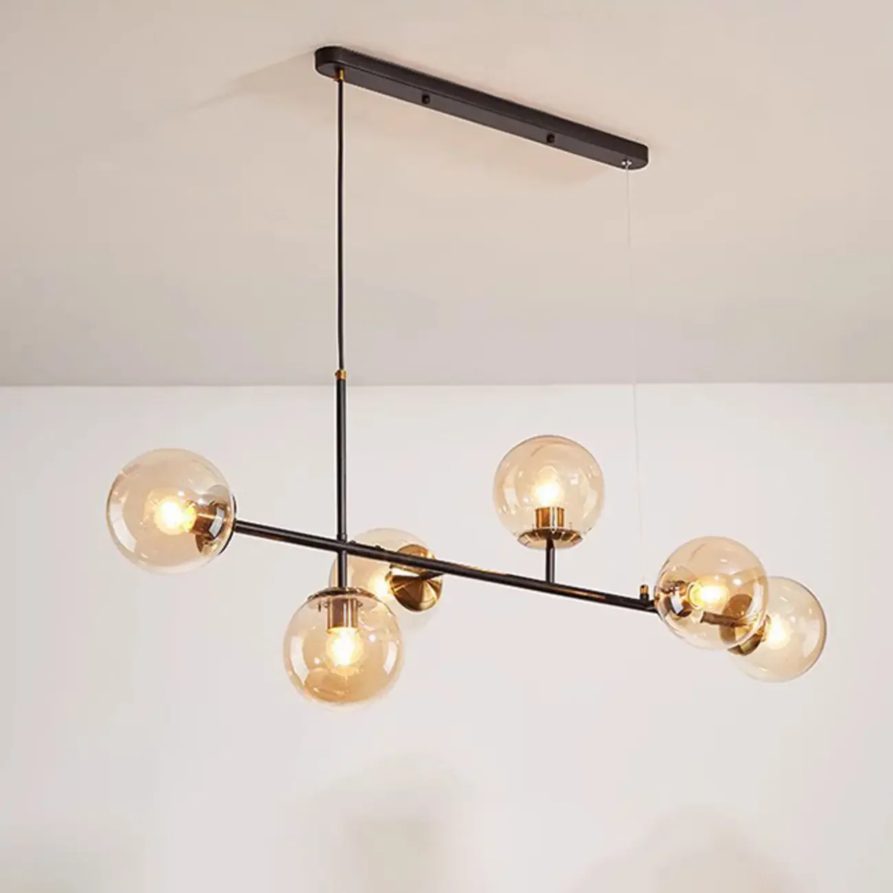 6 Light Glass Globe Island Pendant Light with Adjustable Length