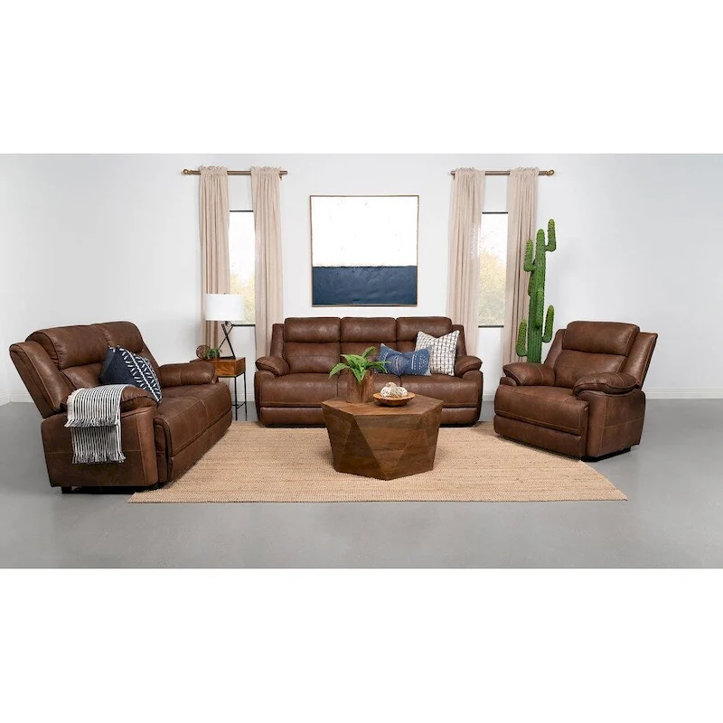 3-Piece Leatherette Sofa Set with Plywood & Foam – Dark Brown, Living Room Seating
