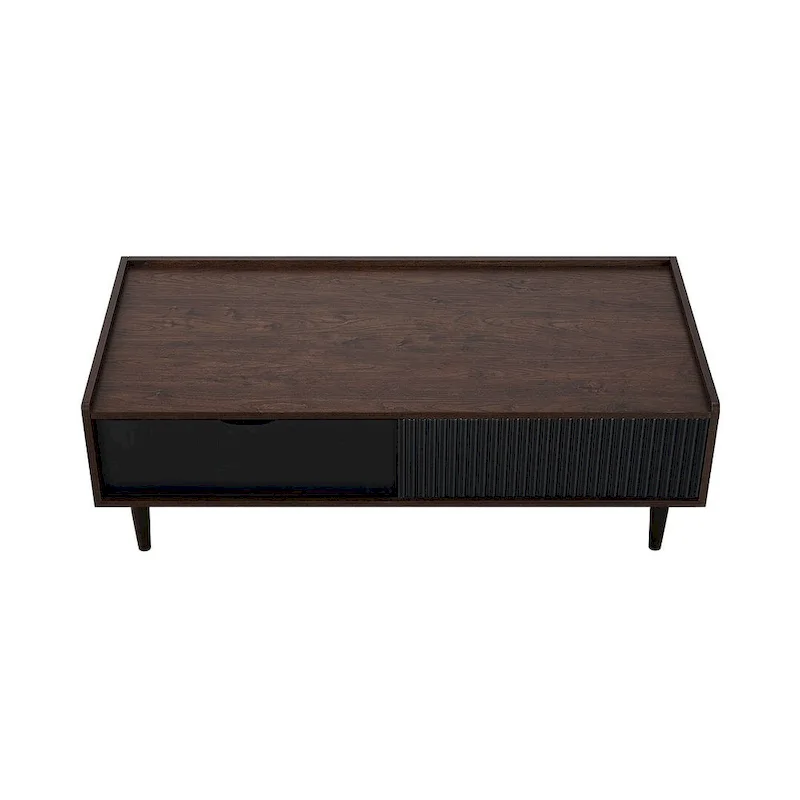 Modern Ribbed Coffee Table with Drawer and Shelf