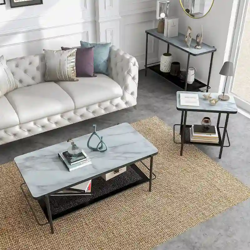 Puetz Contemporary White Glass Top 3-Piece Coffee Table Set by Furniture of America