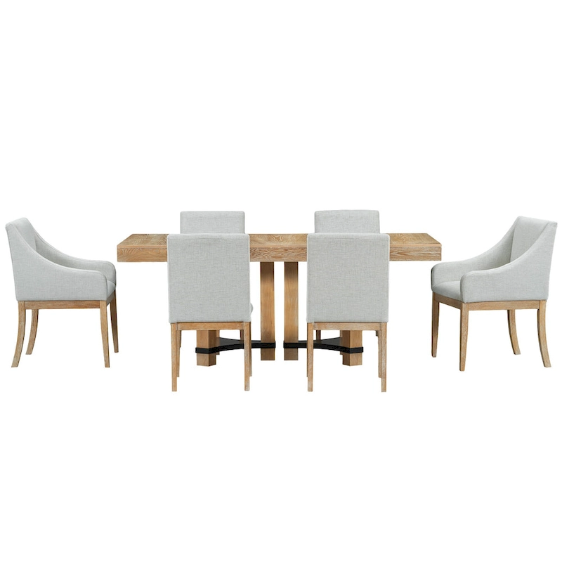 Rustic Style 7-Piece Extendable Dining Table Set with Removable Leaf, 2 Arm Chairs and 4 Armless Chairs
