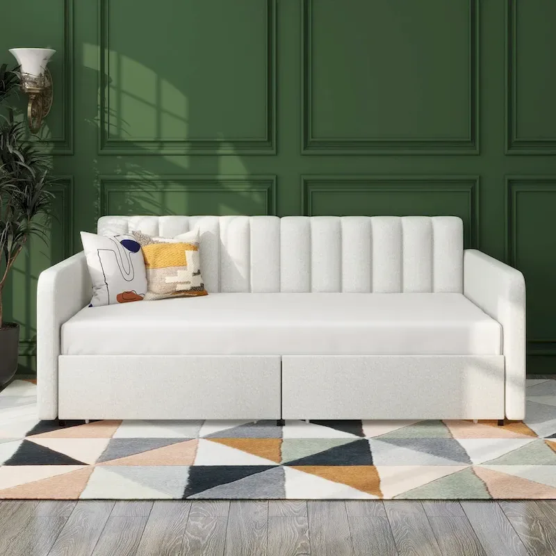 Upholstered Daybed with 2 Drawers - Boucle - Twin Size