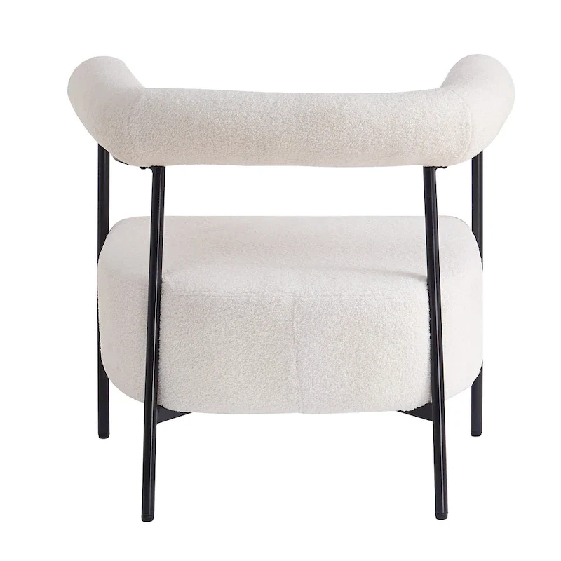 Modern Boucle Fabric Upholstered Accent Chair, Curved Armchair with Black Metal Frame