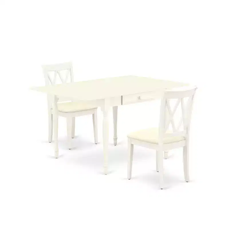 HomeStock 3-Piece Linen White Finish Solid Wood Top with Dropleaf Dining Table Set