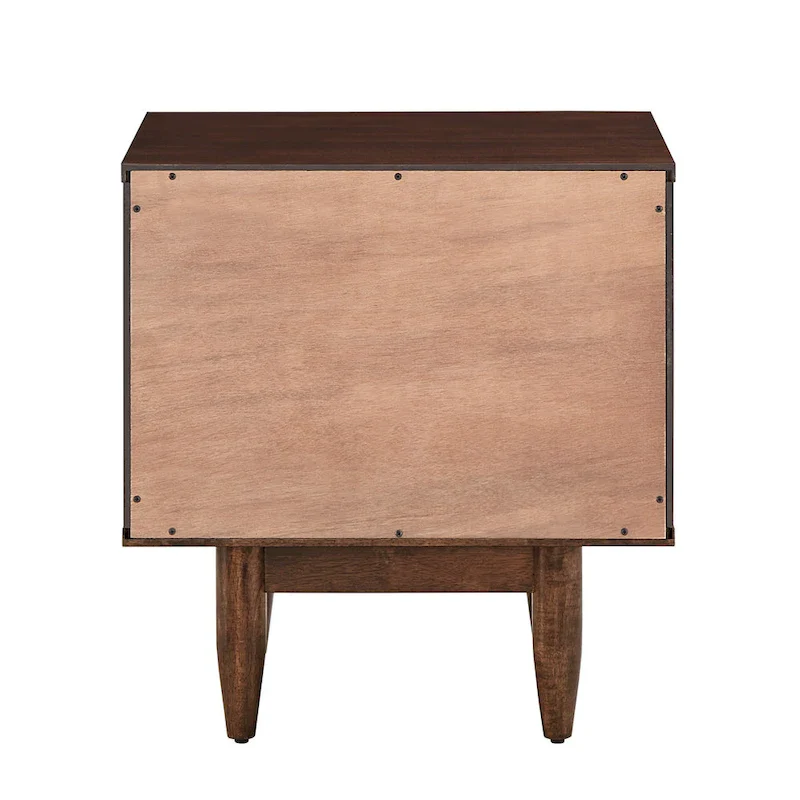 Mid-Century Modern 2-Drawer Nightstand, Brown Finish, Rubberwood & Acacia