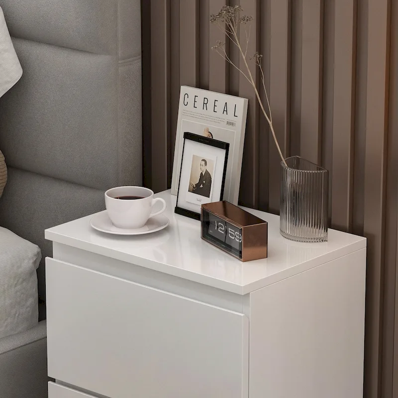 Nightstand Bedside Table Wood 2-Drawer End Table White/Brown