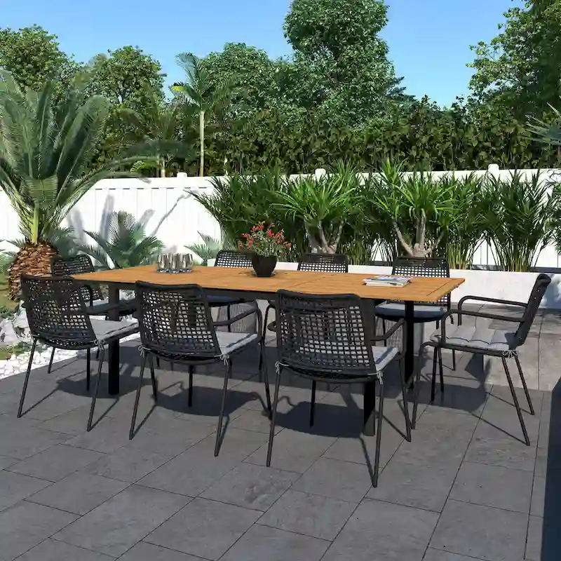 Amazonia Vail 9-piece Black and Teak Finish Patio Dining Set