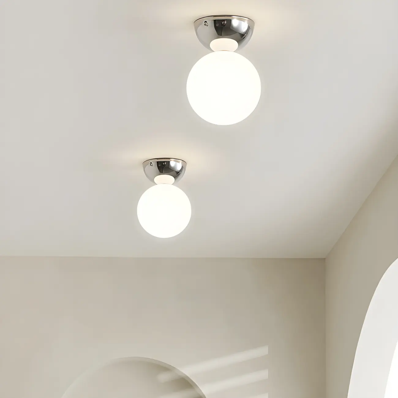 Simple White Ball Shade Metal Semi Flush Ceiling Light