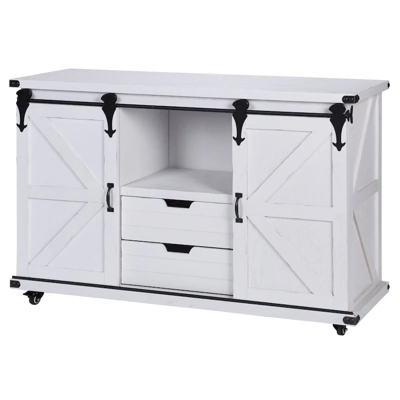 2 Door Cabinet with Open Center in Distressed White