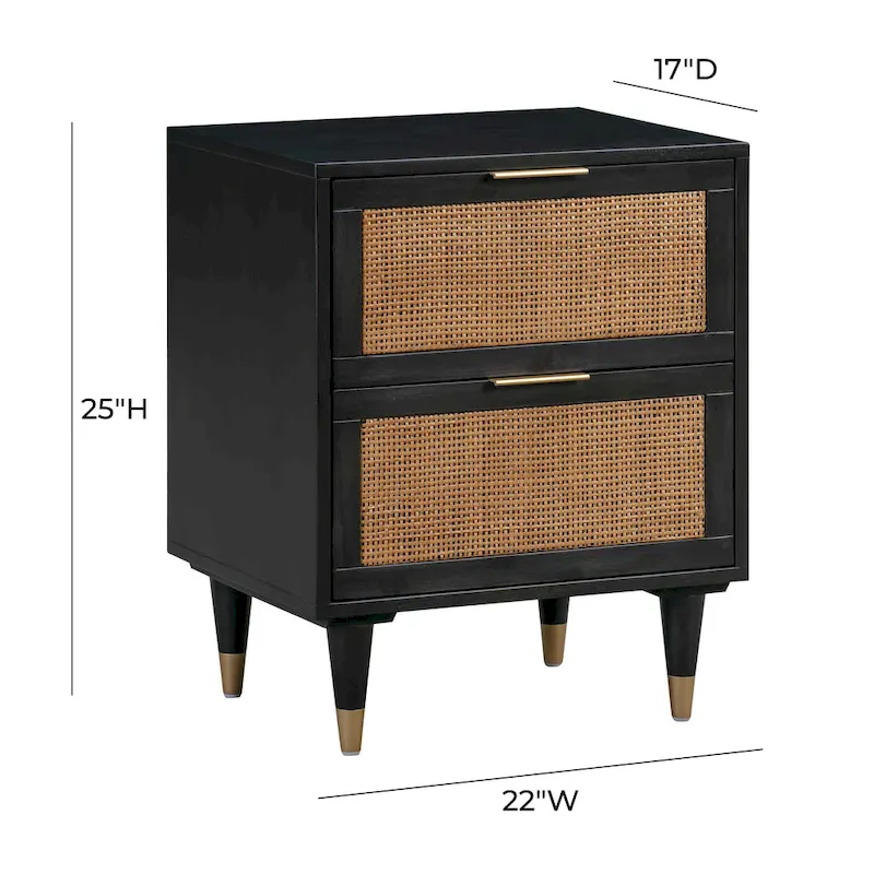 Cane Nightstand with 2 Soft-Close Drawers and Brass Details
