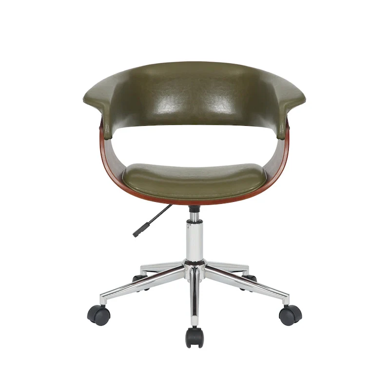 Faux Leather Office Chair with Chrome Base and Curved Wood Seat