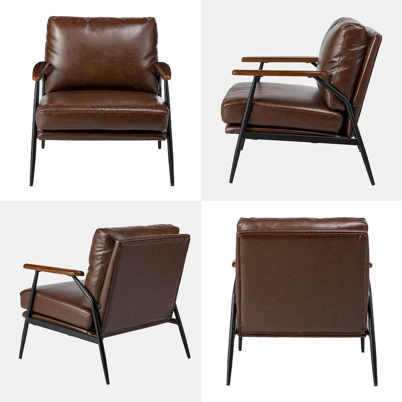 28W Mid-century Modern Soft PU Leather Accent Armchair