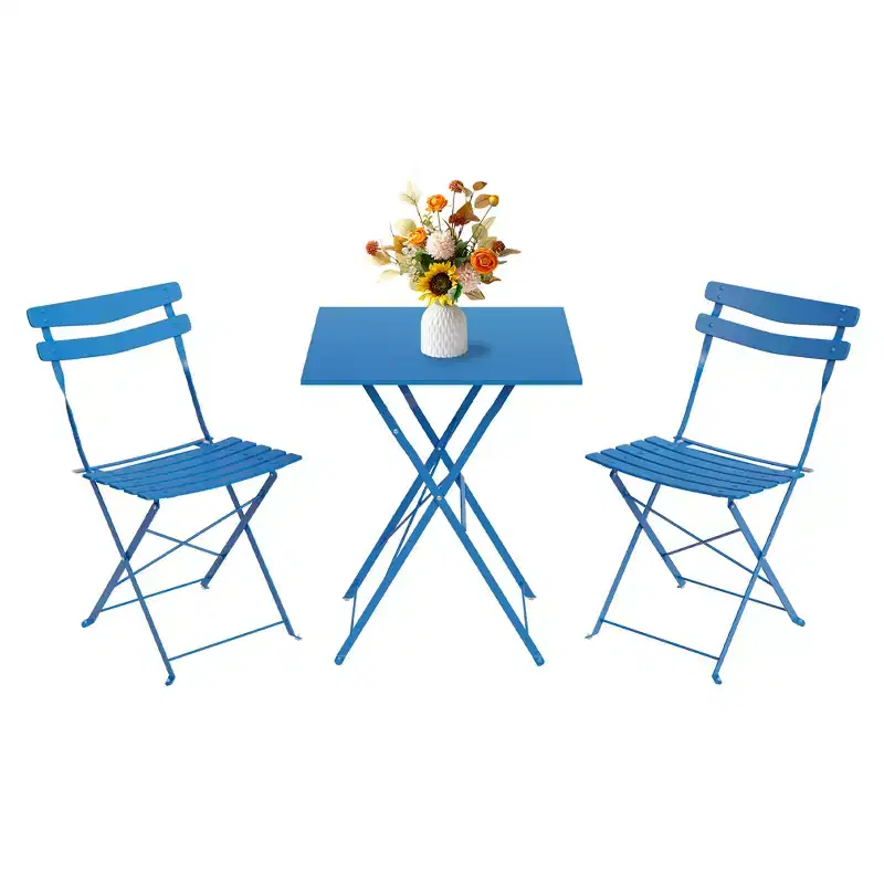 Space-Saving 3-Piece Patio Bistro Set  Collapsible Metal Table & 2 Chairs  No Assembly  Indoor/Outdoor Garden Furniture