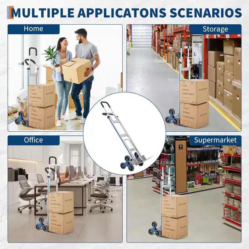 Stair Climbing Cart, Hand Truck 2-in-1 Aluminum Heavy Duty  600LBS Capacity Extendable Base Dual Handles 6 Wheels