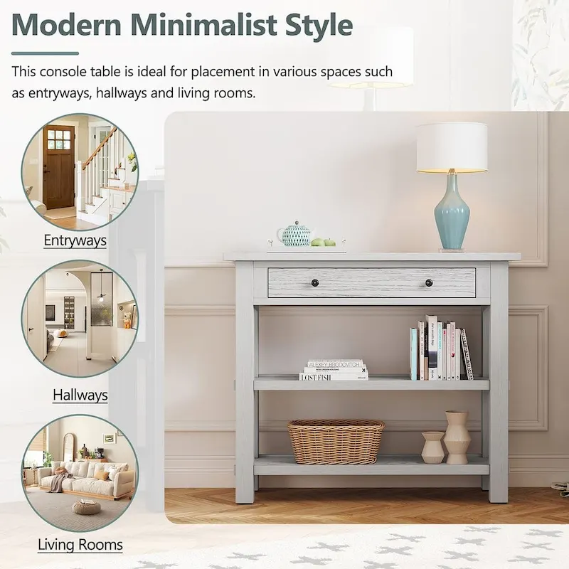 36 Farmhouse Solid Wood Console Table with Drawers and 2 Shelves