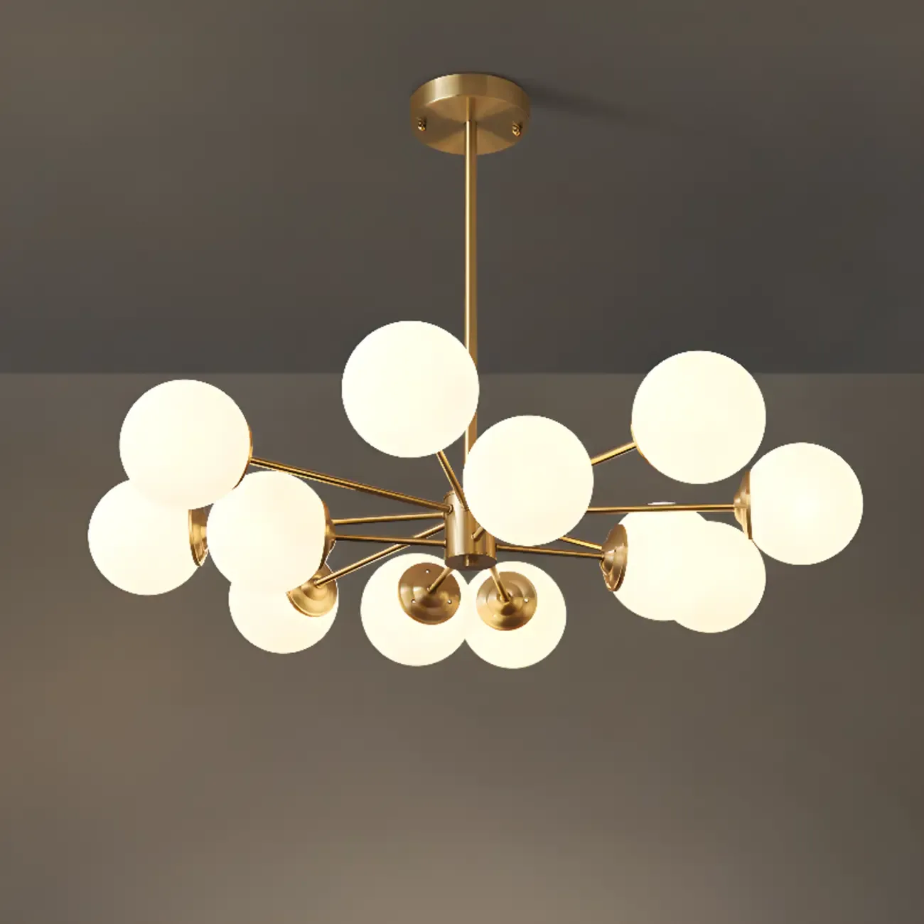 Modern Gold Sputnik Chandelier with White Glass Globe