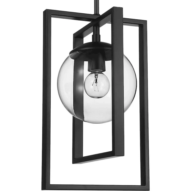 Atwell Collection One-Light Matte Black Clear Glass Luxe Pendant Light - 15.750  x 16.340  x 11.810