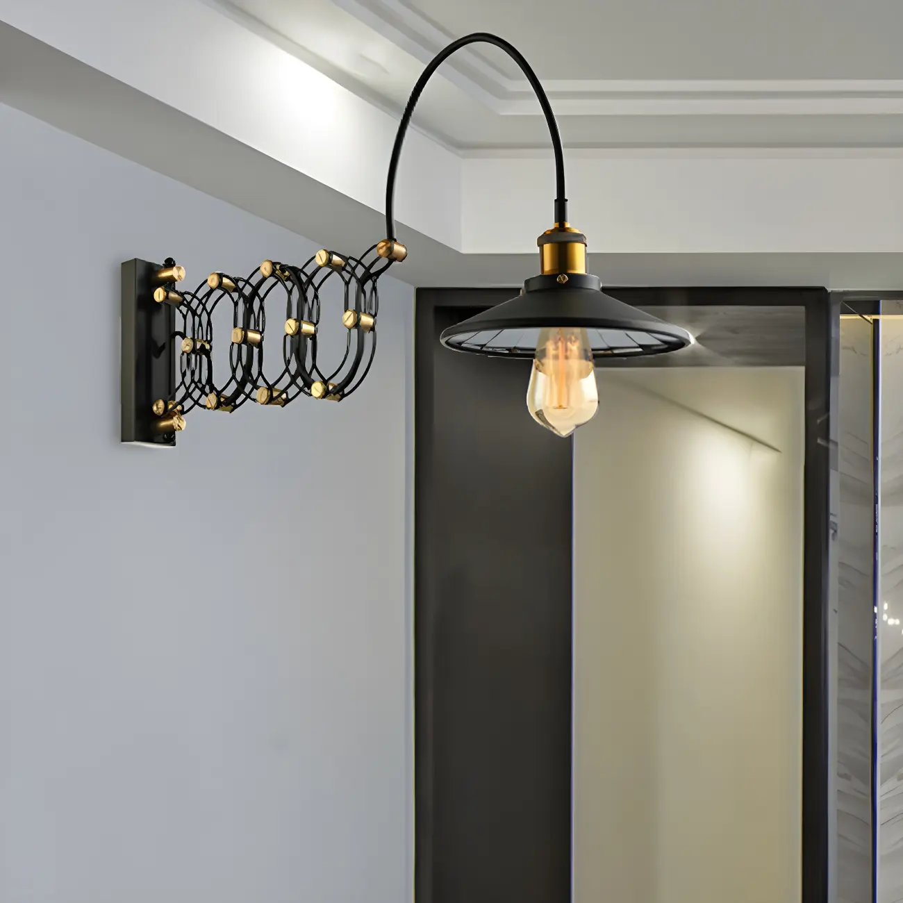 Industrial Black Brass Flexible Swing Arm Wall Light