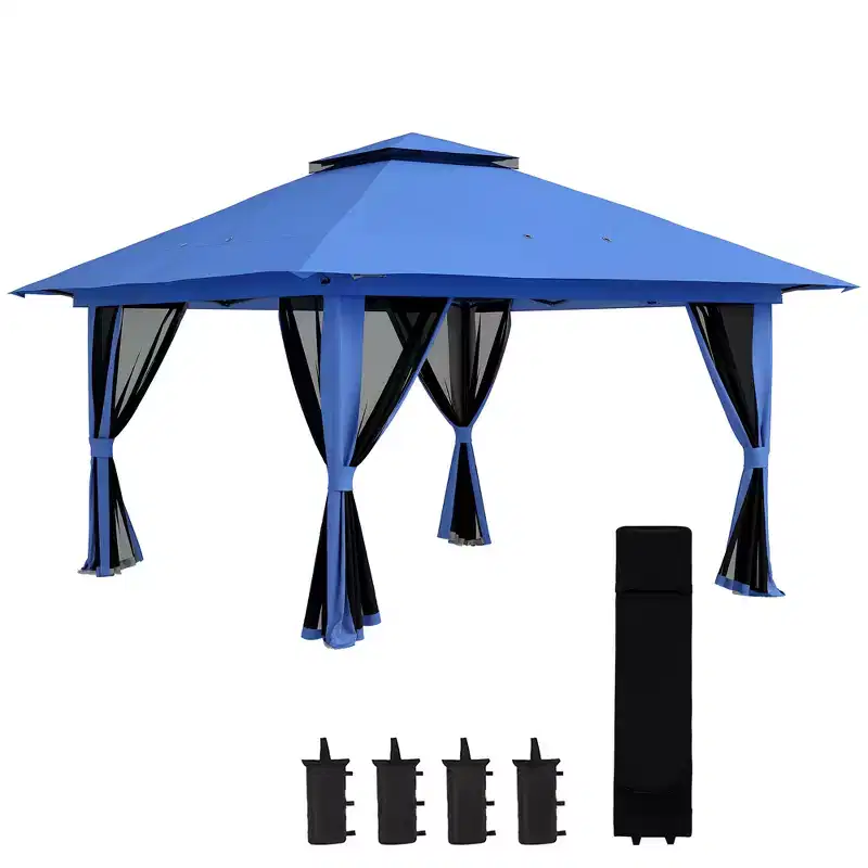 Outsunny 13' x 13' Pop Up Canopy, Gazebo Tent with Netting, Weight Bags, Adjustable Height & Wheeled Carry Bag