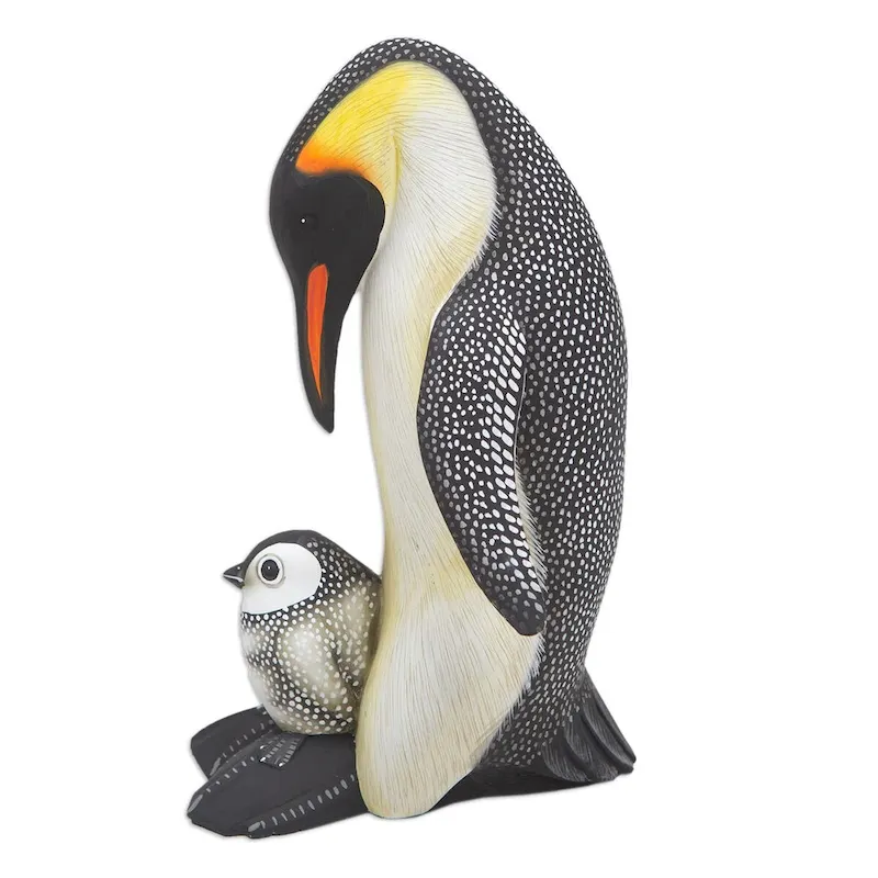 Novica Handmade Penguin Mother And Chick Wood Sculpture