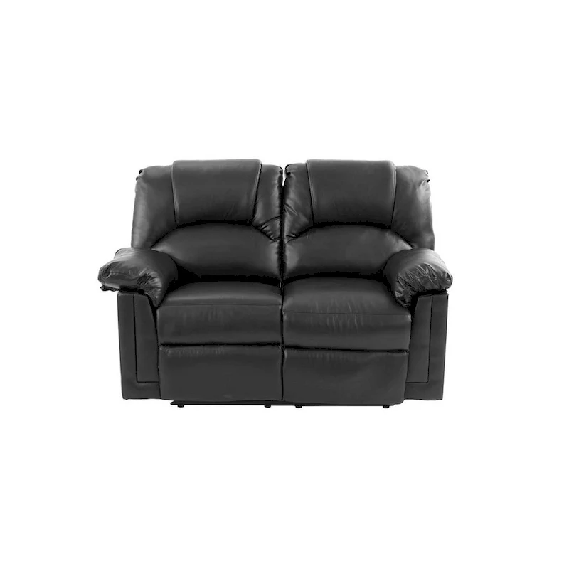 Bonded Leather Recliner Loveseat — Black, Double Reclining Sofa