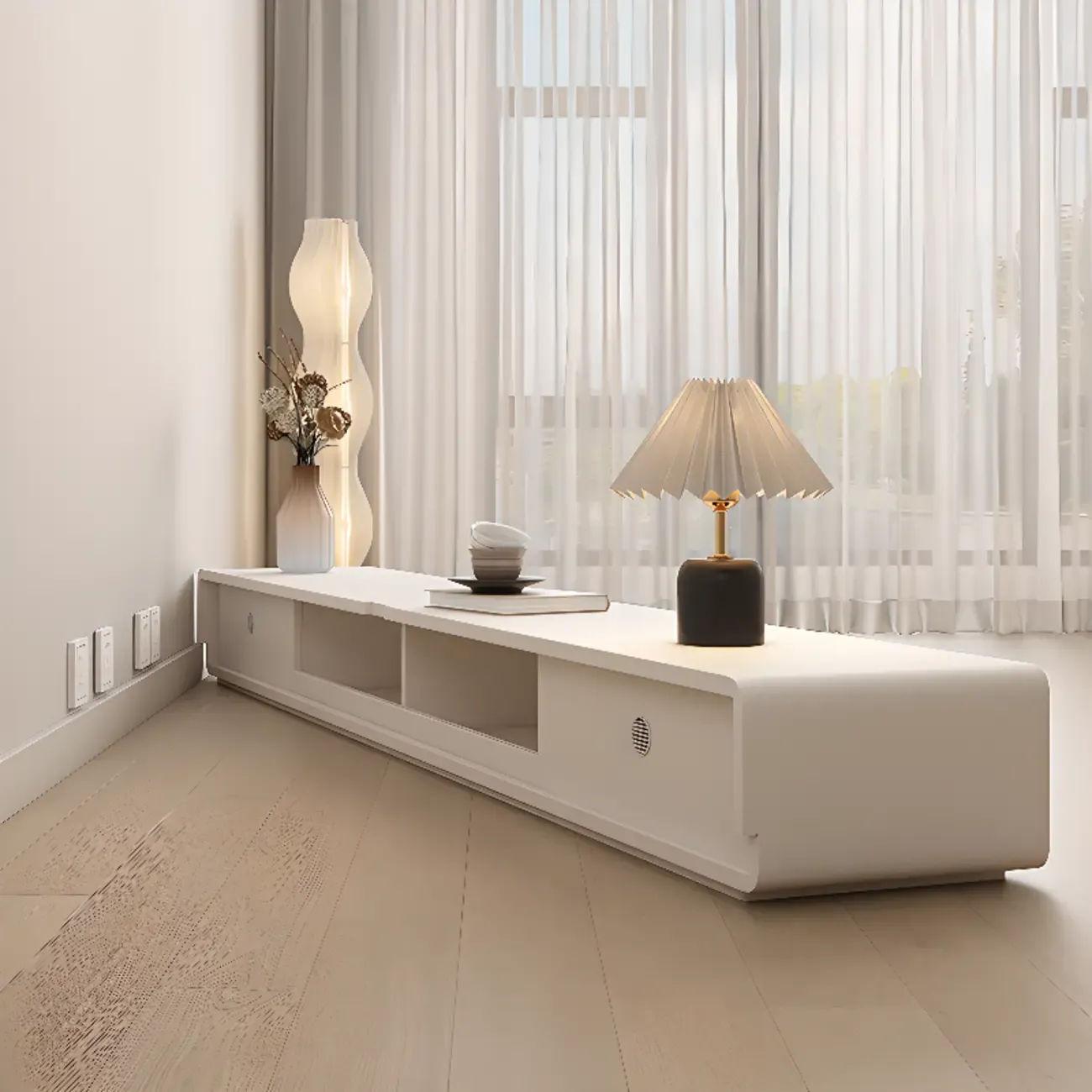 Ventilated 2 Drawers Wood Rectangular White TV Stand