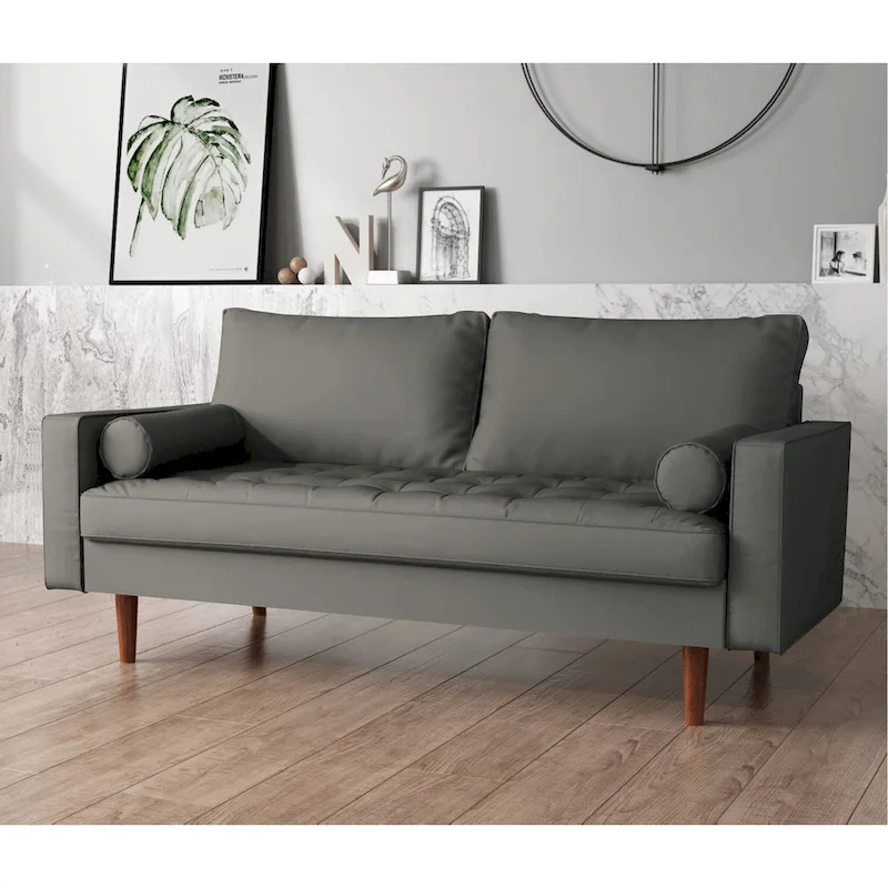 US Pride Faux Leather Mid-century Modern Sofa