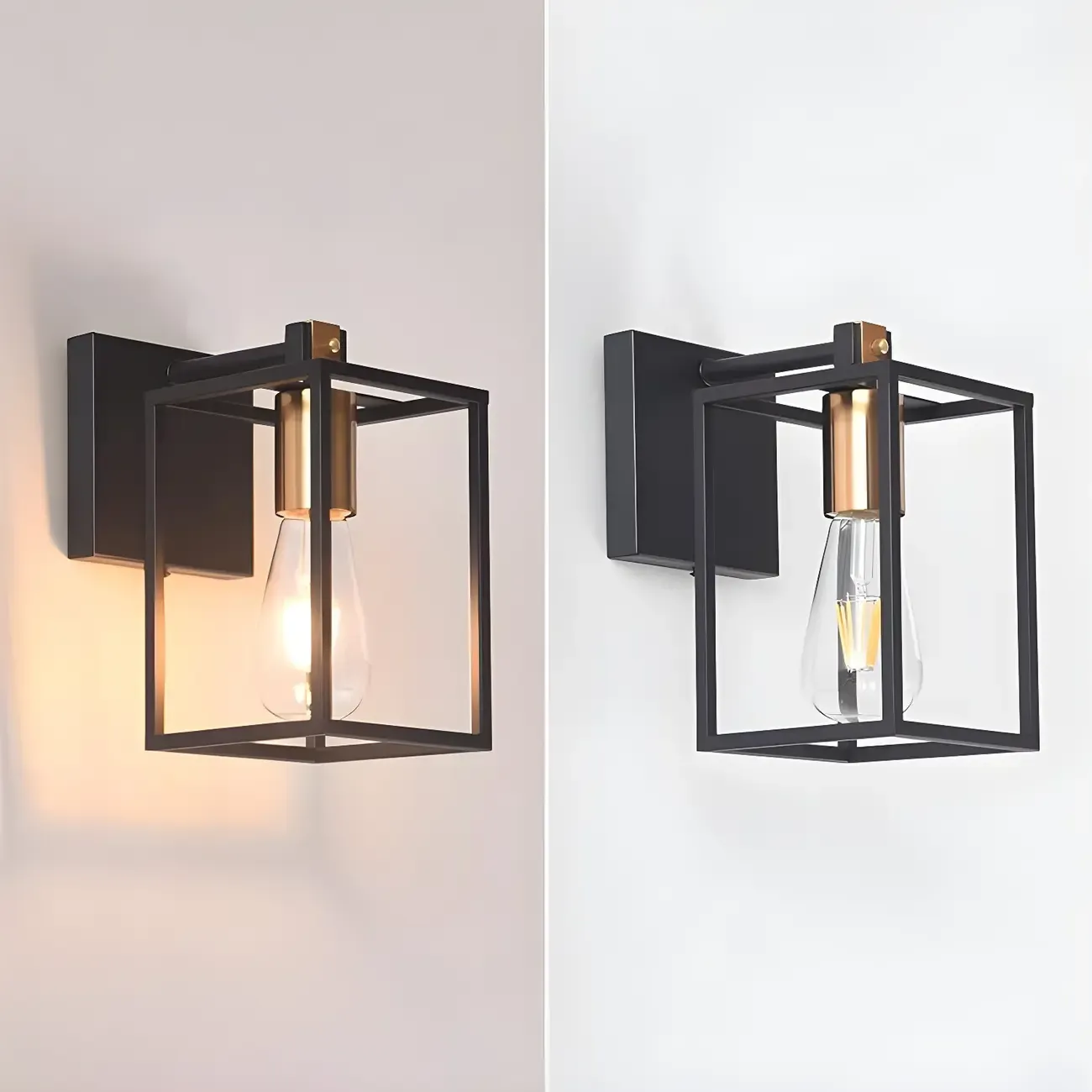 3-Light Linear Cube Black Iron Caged Vanity Light