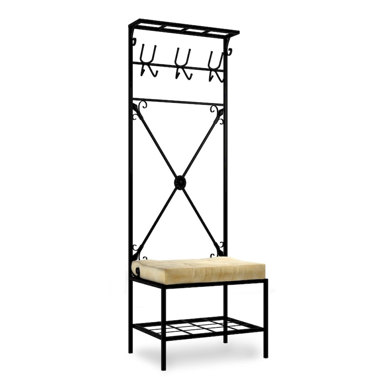 Bugleweed Black Metal Coat Rack Bench