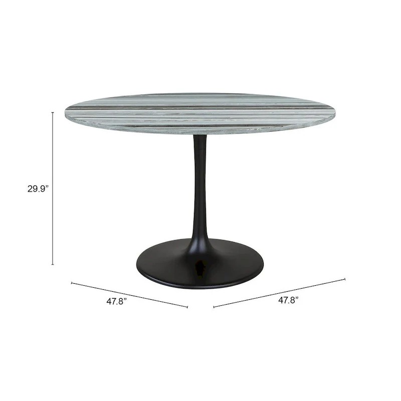 Gray/Black Marble Top Dining Table with Steel Base