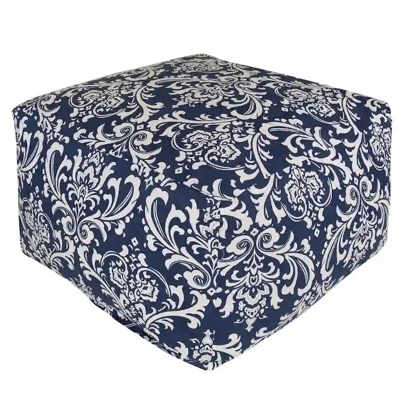 Navy Square Ottoman Pouf, Indoor/Outdoor, 1-Person, 27