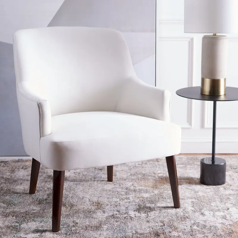 Light Blue / White / Green Velvet Accent Chair with Tapered Walnut Legs – 1-Seater