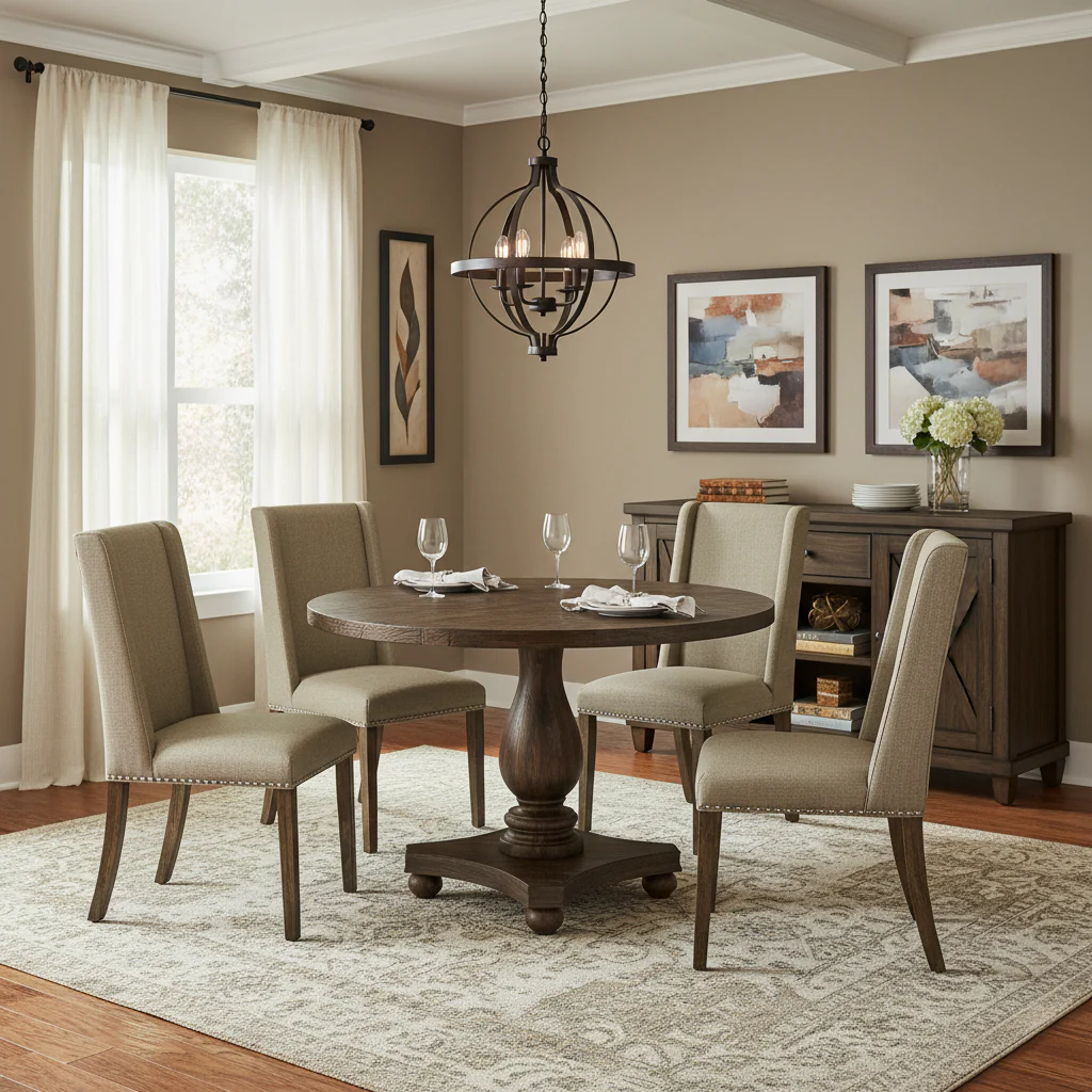 Rectangular Dining Table Set with Upholstered Chairs – Wood & Fabric, Multi-Configuration