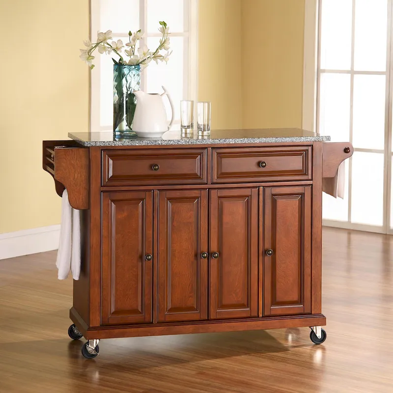Full-Size Granite Top Kitchen Cart in Cherry Finish - 51.5W x 18D x 36H